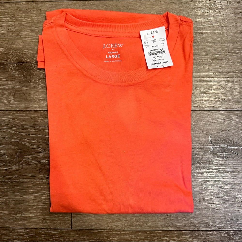 NWT JCrew Factory cotton tshirt size large. Neon salmon red orange